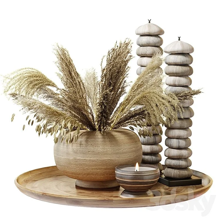 Bouquet of dry grass in a clay vase